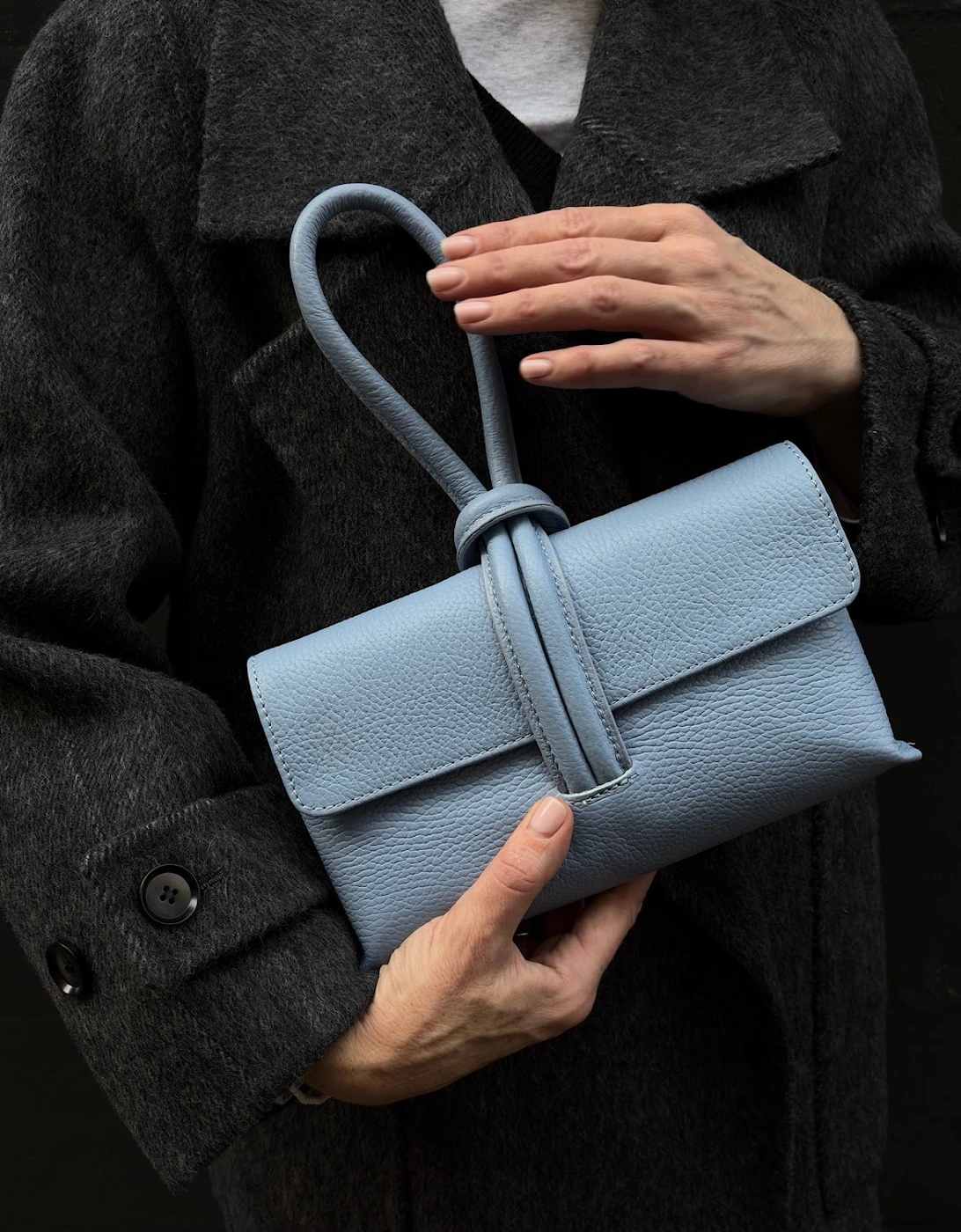 Powder Blue Leather Loop Clutch Bag