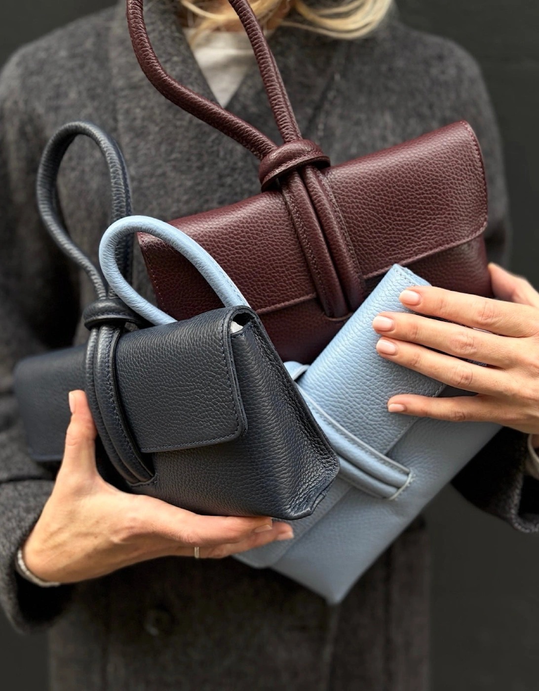 Powder Blue Leather Loop Clutch Bag