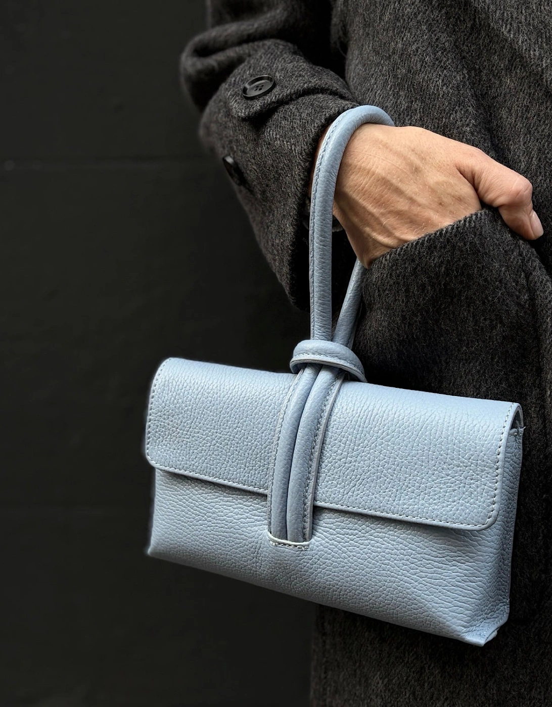 Powder Blue Leather Loop Clutch Bag