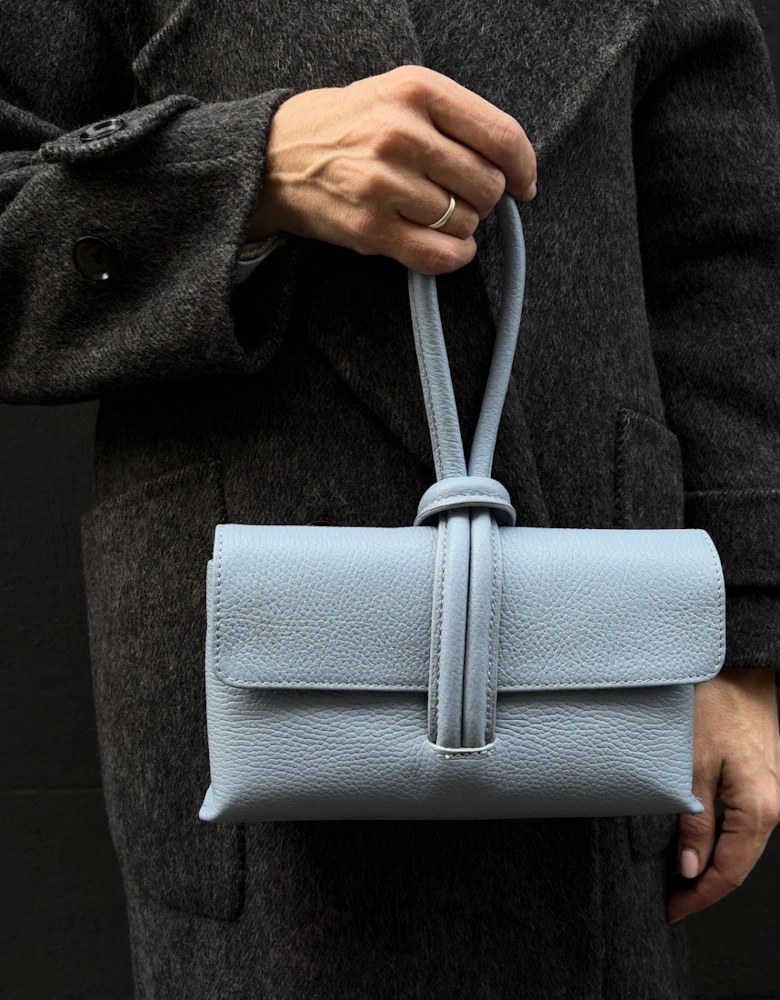 Powder Blue Leather Loop Clutch Bag