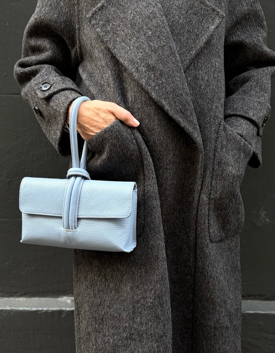 Powder Blue Leather Loop Clutch Bag