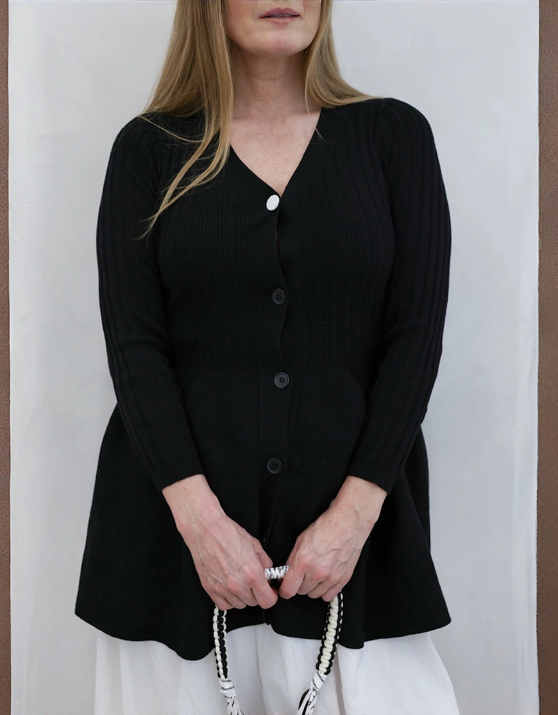 Black Knitted Peplum Cardigan