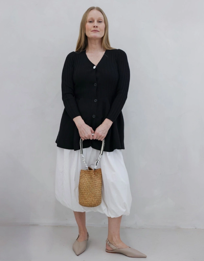 Black Knitted Peplum Cardigan
