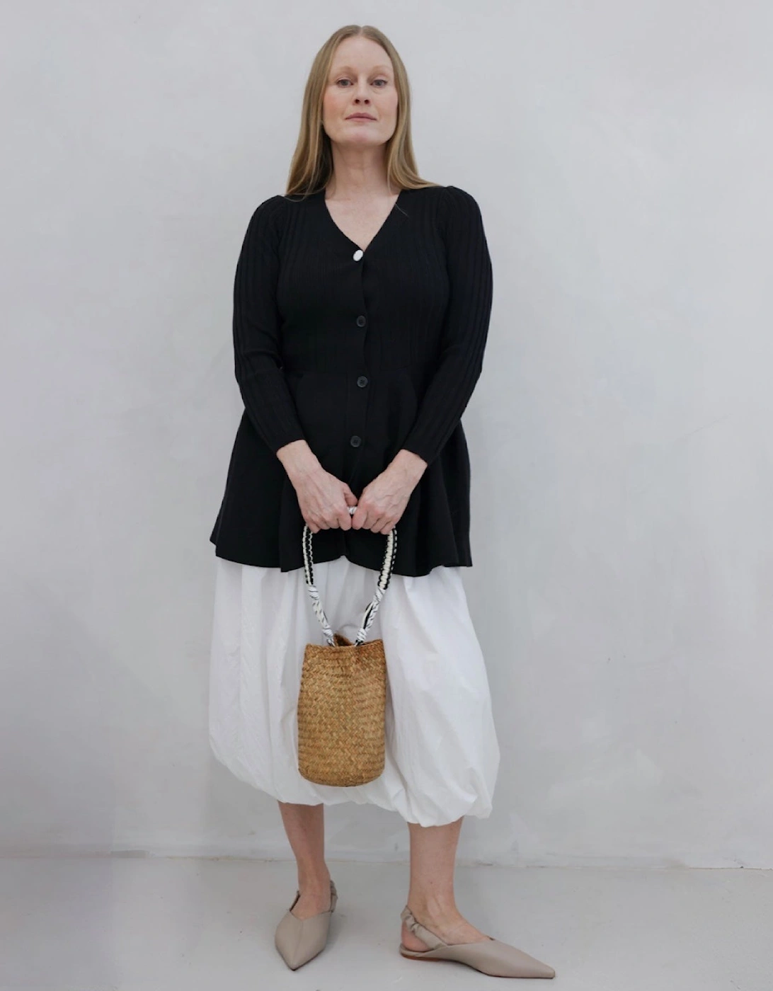 Black Knitted Peplum Cardigan