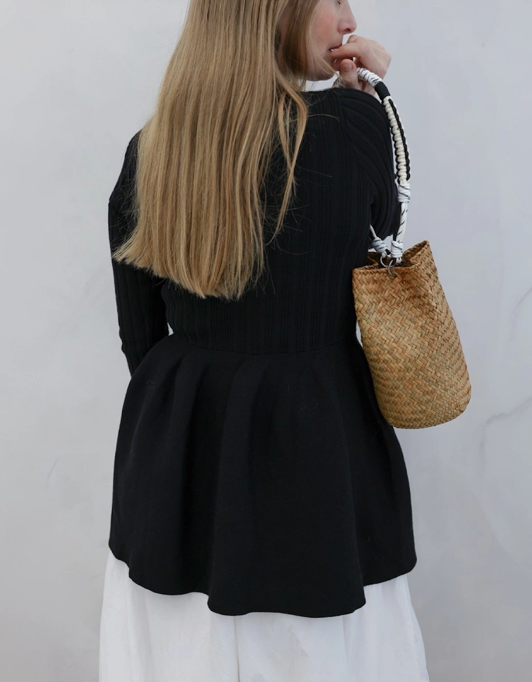 Black Knitted Peplum Cardigan