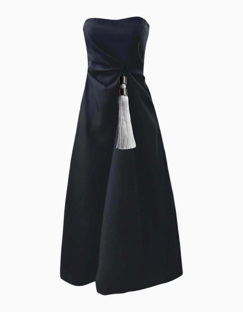 Black Strapless Dress With White Tassel