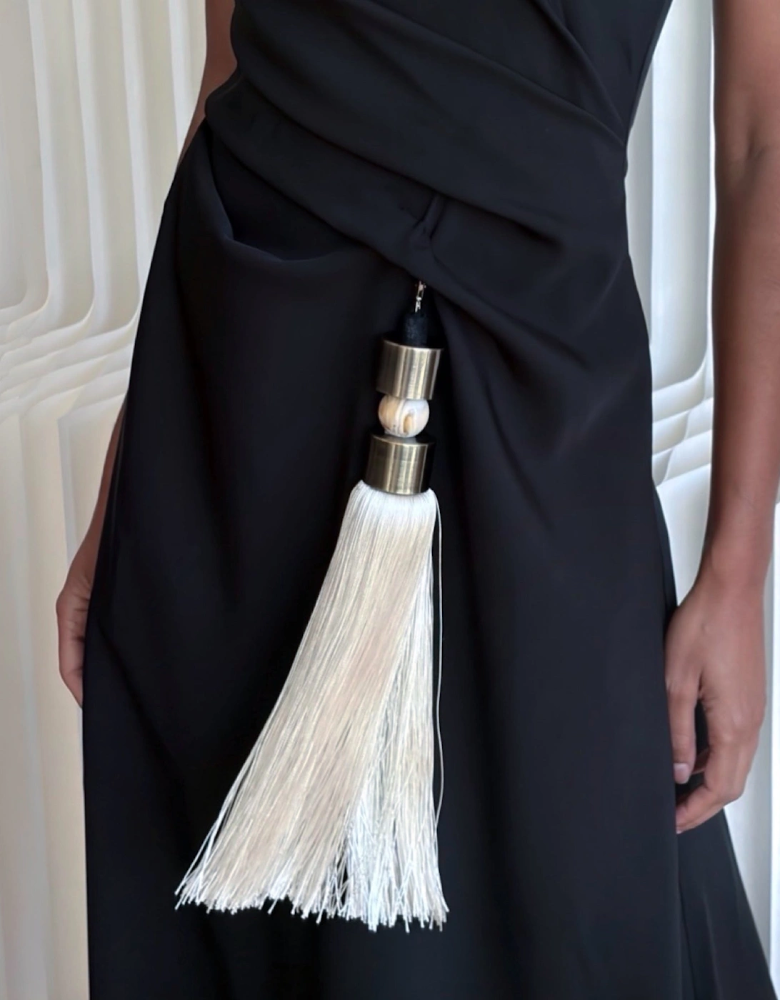 Black Strapless Dress With White Tassel