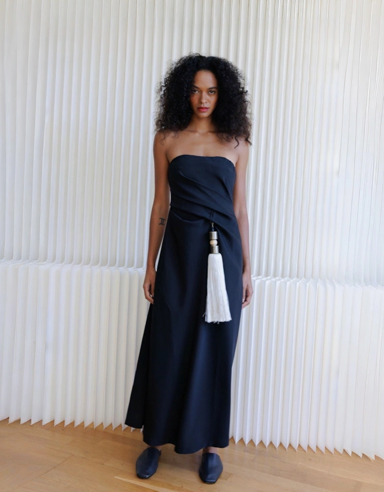 Black Strapless Dress With White Tassel