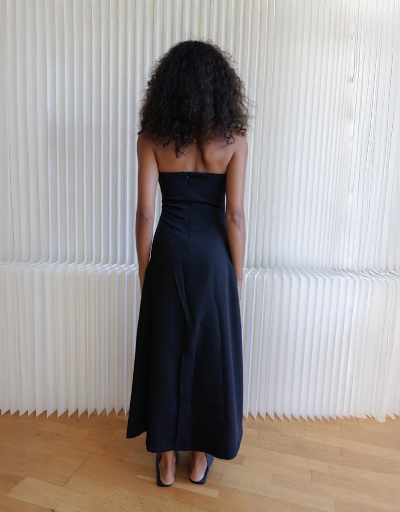 Black Strapless Dress With White Tassel