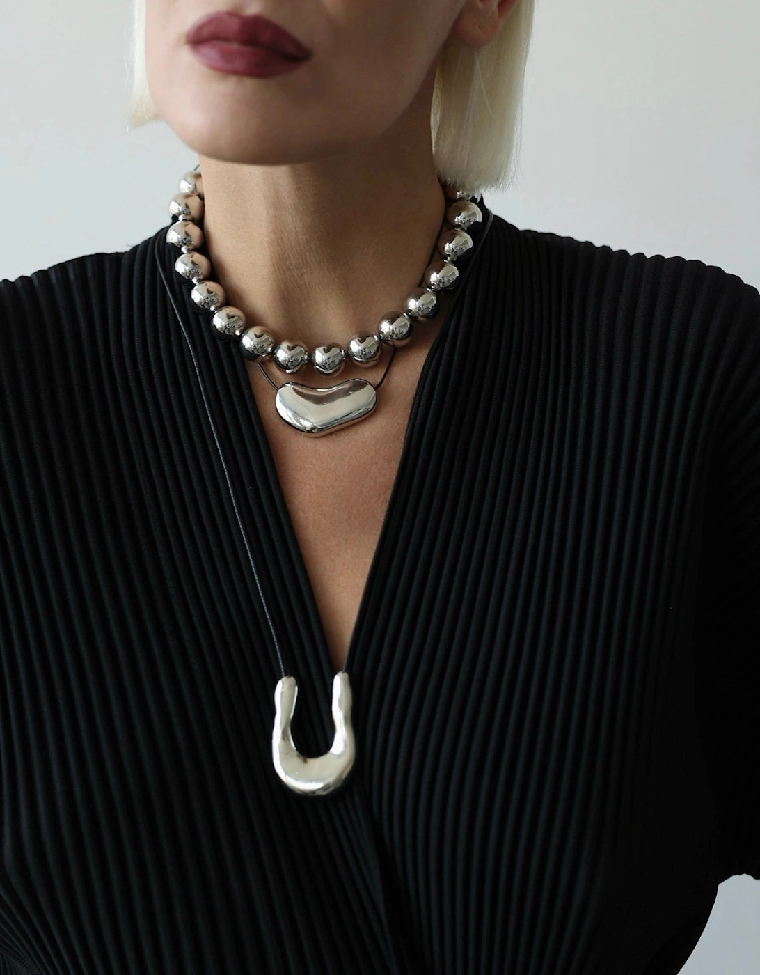 Silver Wish Bone Geometric Pendant Necklace