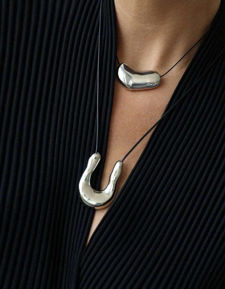 Silver Wish Bone Geometric Pendant Necklace