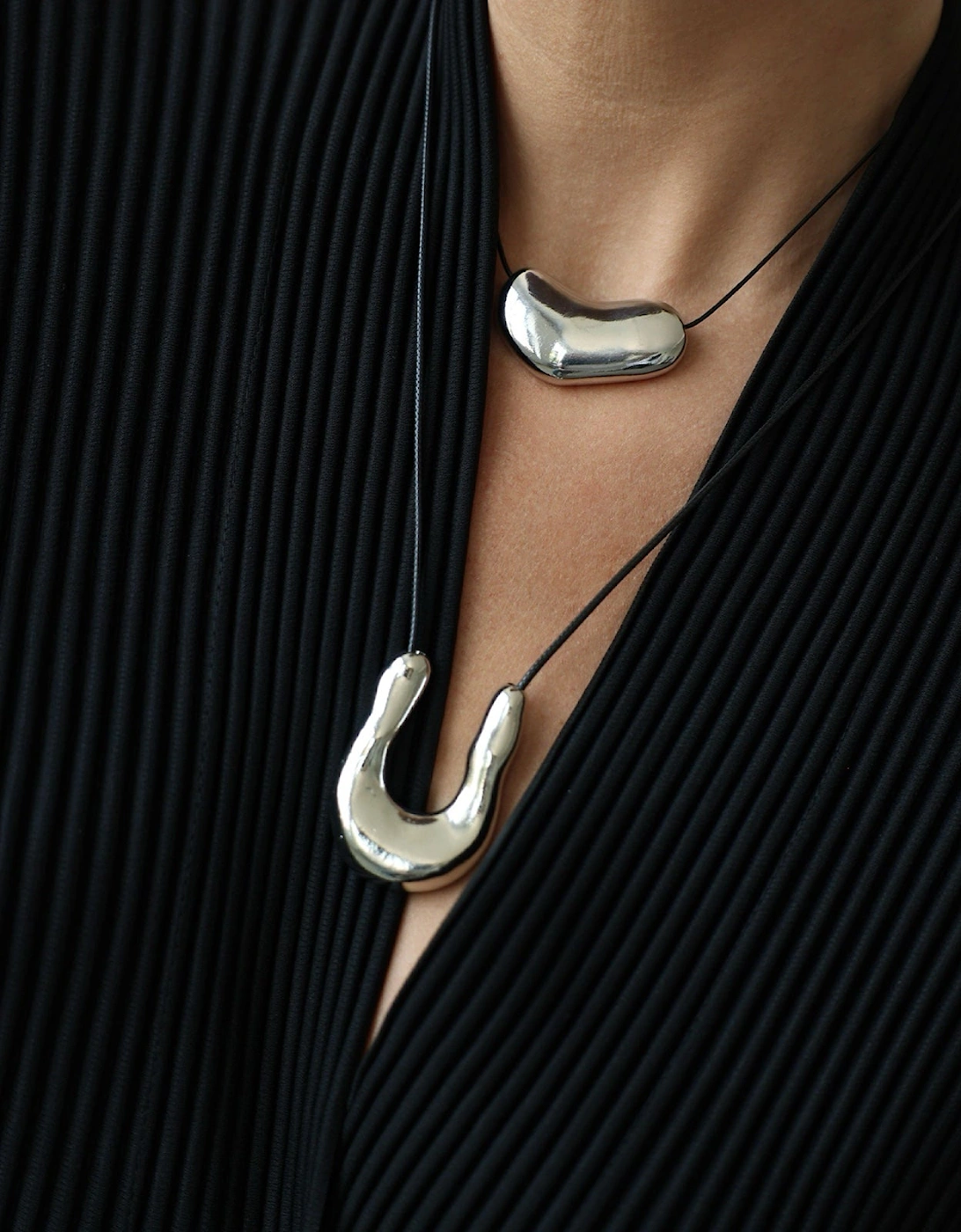 Silver Wish Bone Geometric Pendant Necklace