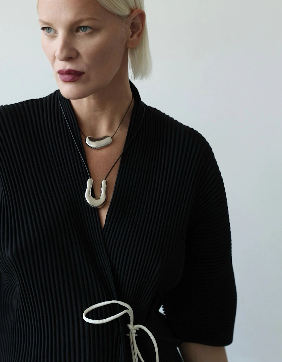 Silver Wish Bone Geometric Pendant Necklace
