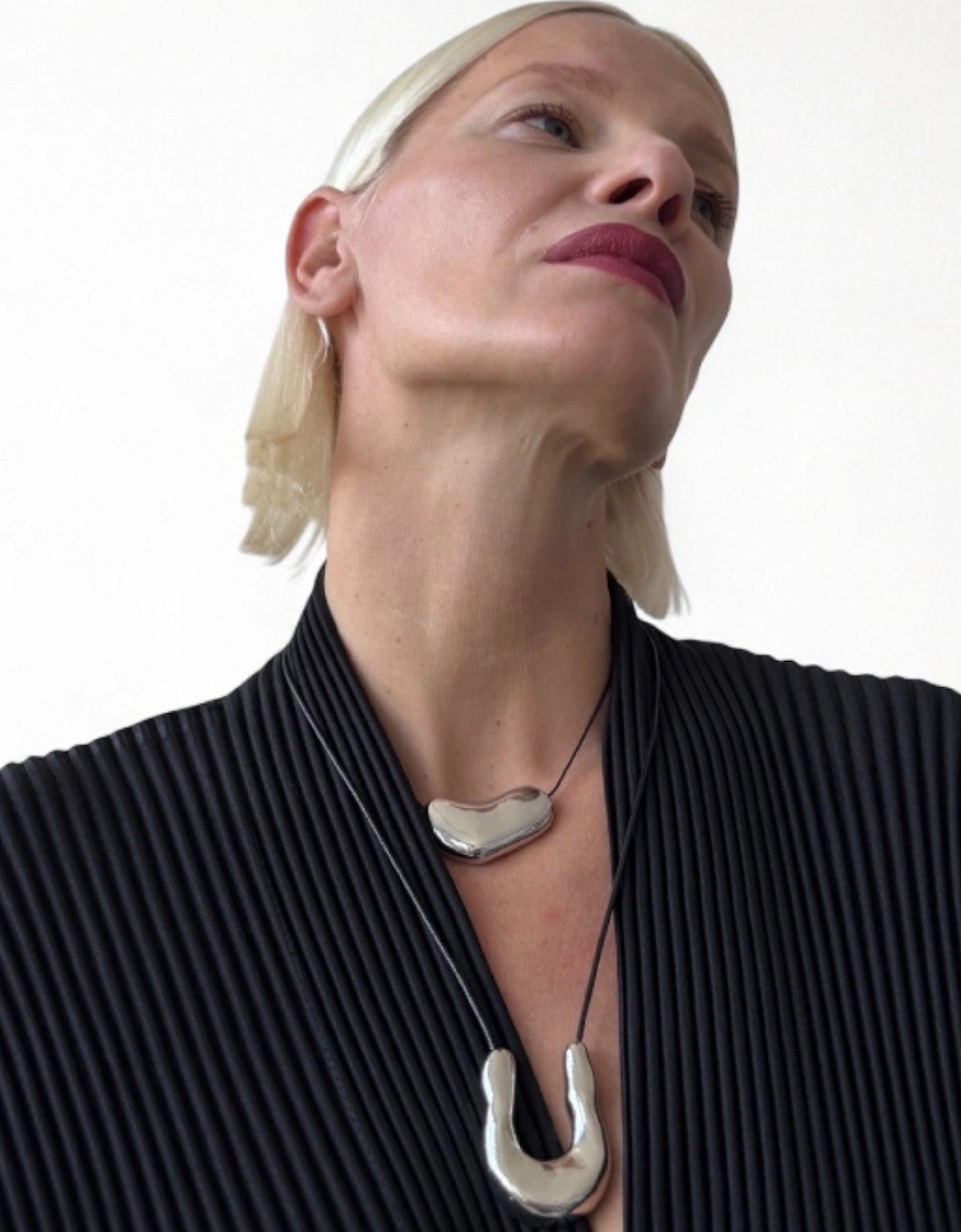 Silver Wish Bone Geometric Pendant Necklace