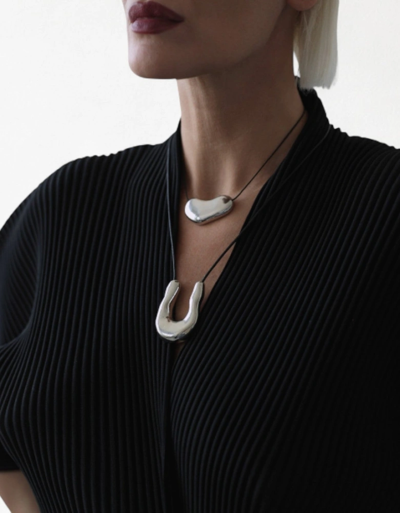 Silver Wish Bone Geometric Pendant Necklace