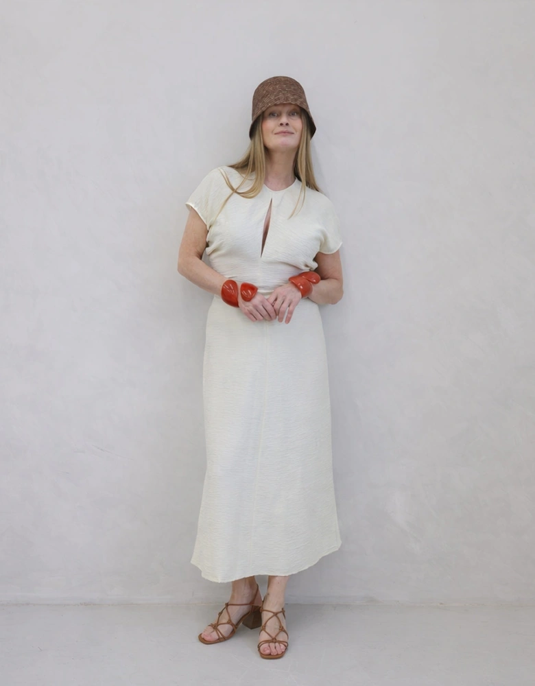 Beige Crinkled A Line Dress