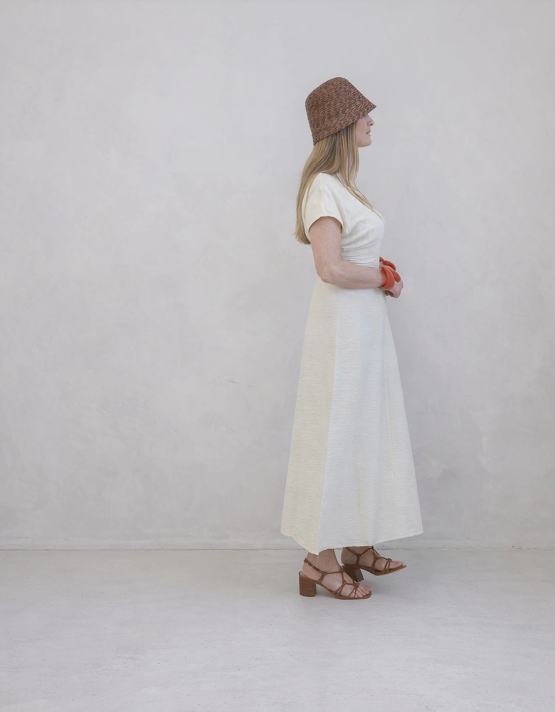 Beige Crinkled A Line Dress