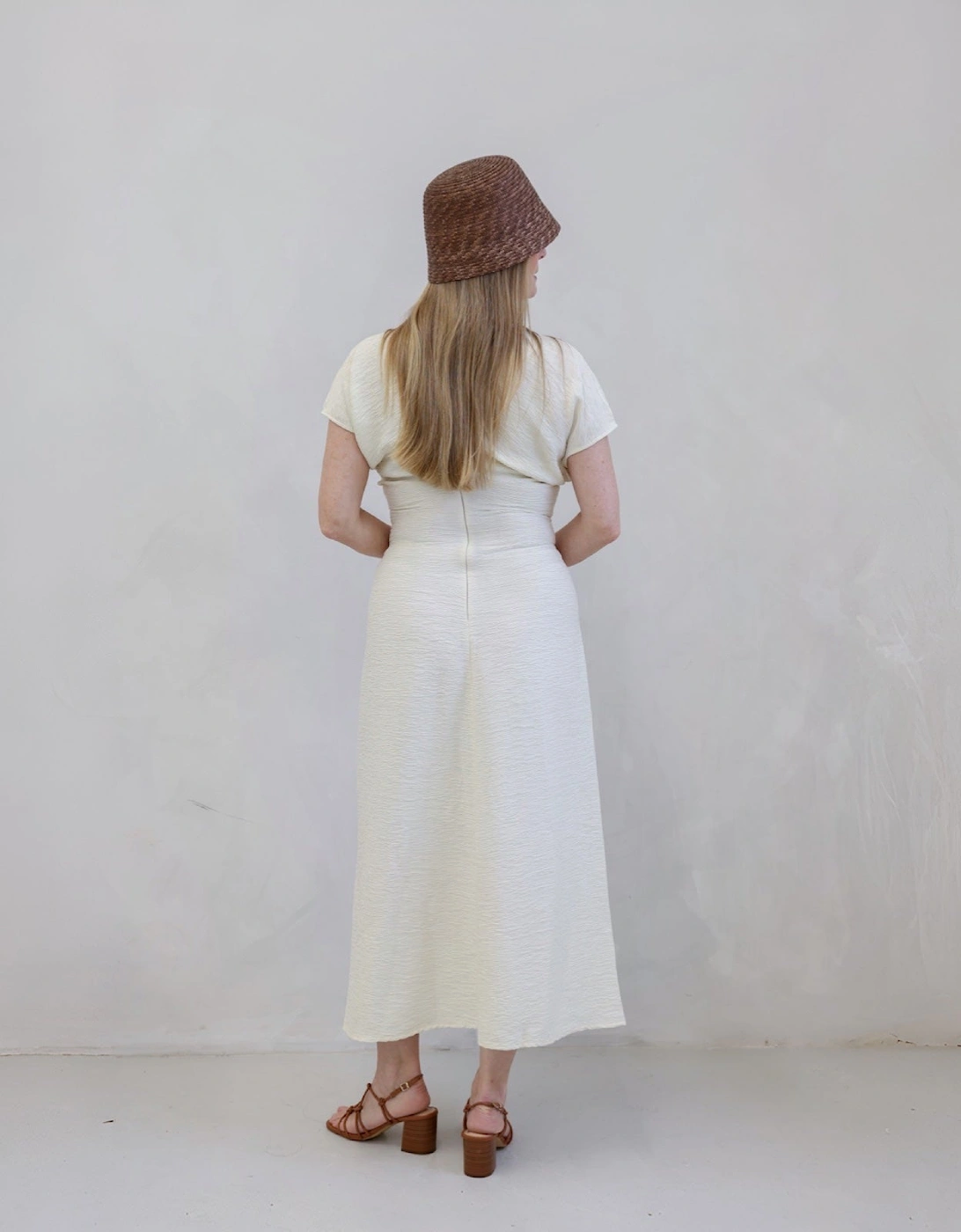 Beige Crinkled A Line Dress