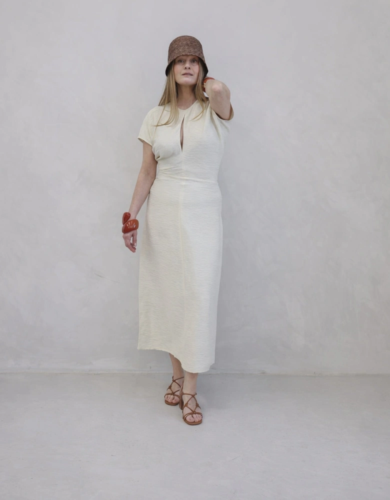 Beige Crinkled A Line Dress