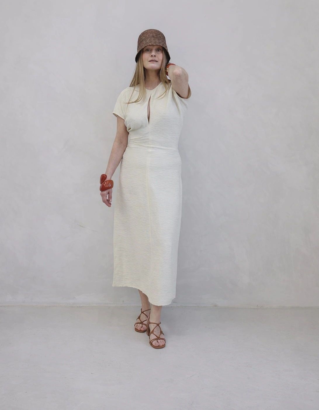 Beige Crinkled A Line Dress