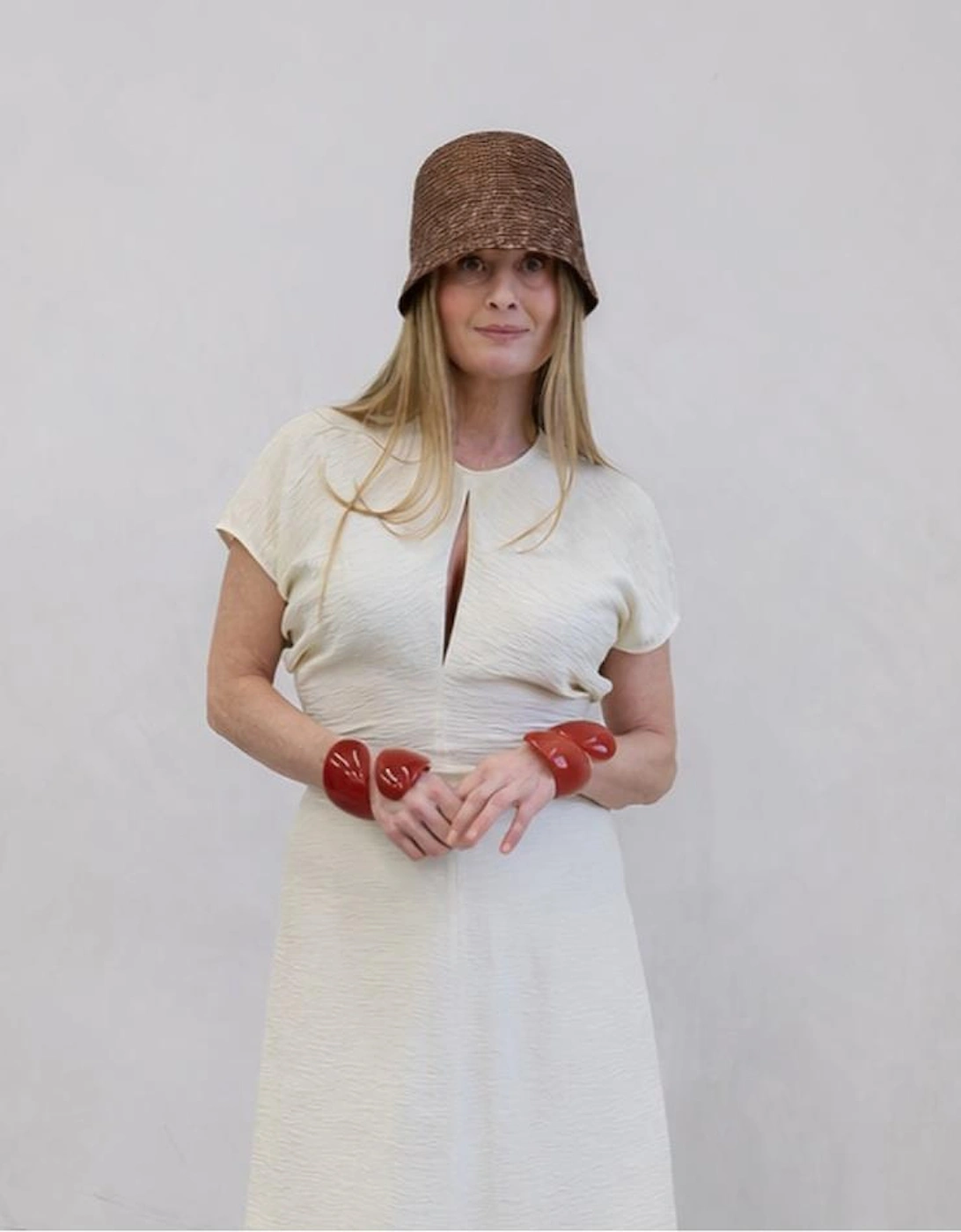 Beige Crinkled A Line Dress