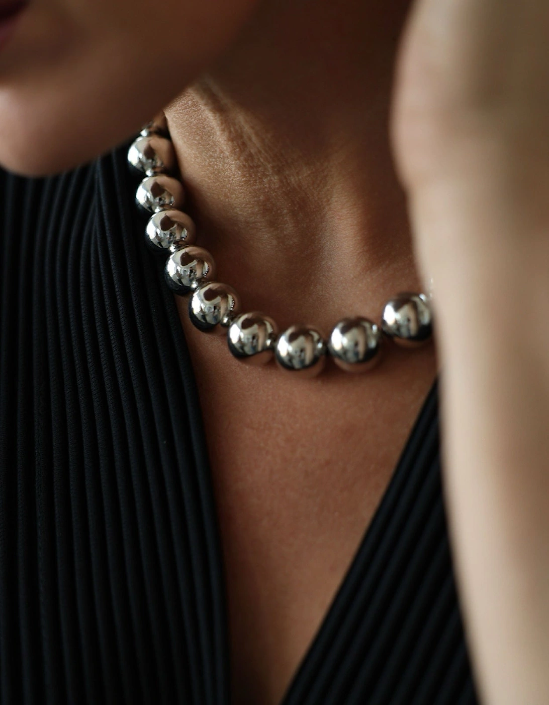 Silver String Beaded Necklace