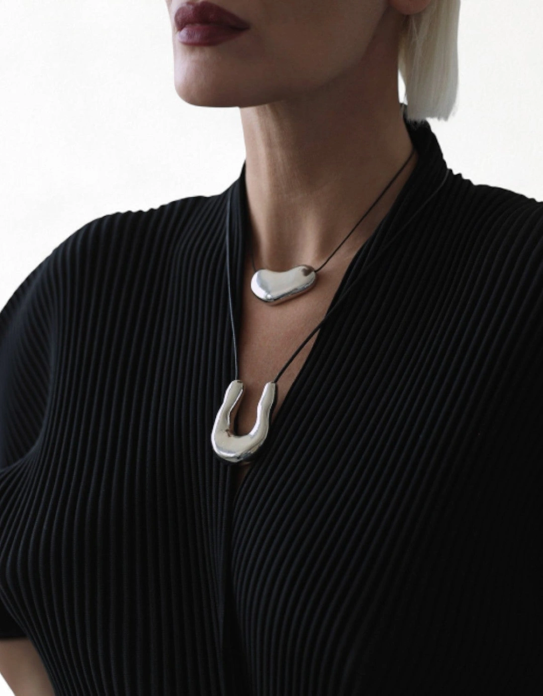 Silver Bean Geometric Pendant Necklace