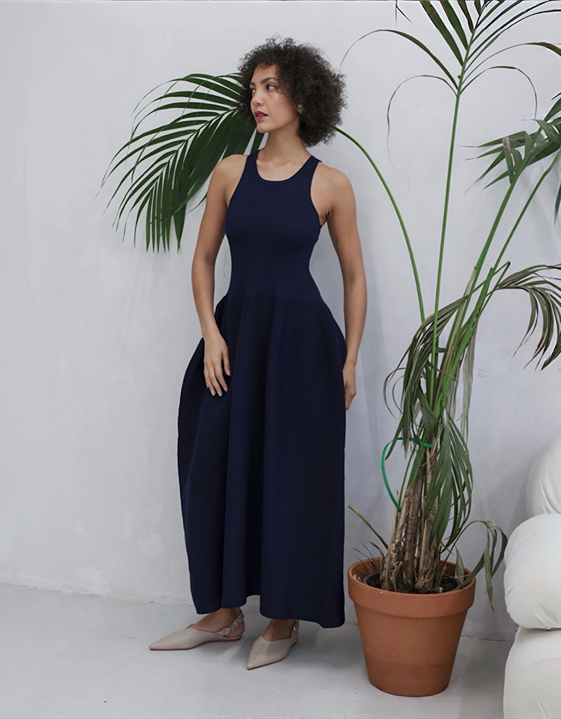Navy Knitted Maxi Dress
