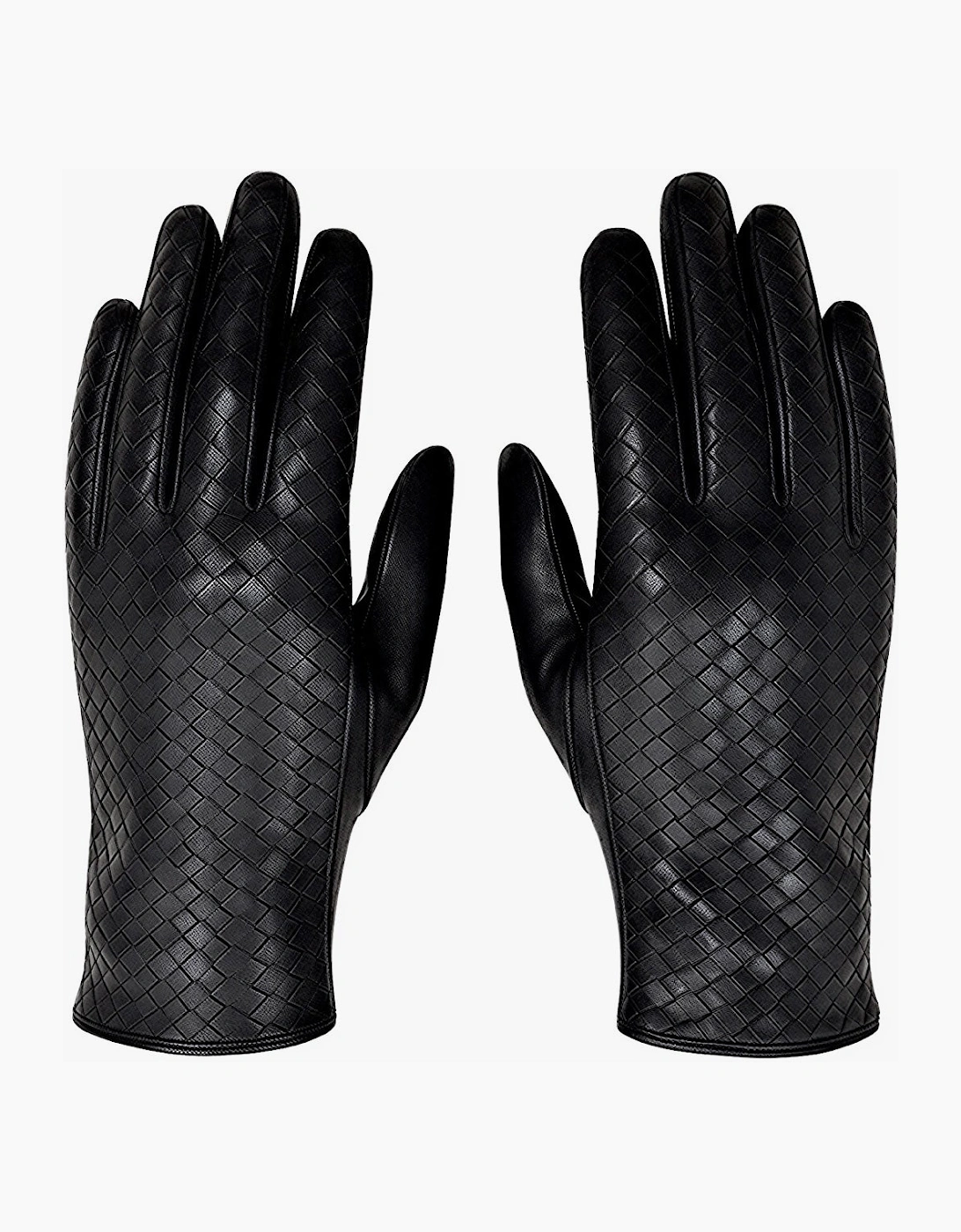 Black Woven Leather Short Gloves
