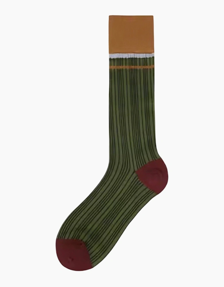 Color Block Green Orange Thin Socks
