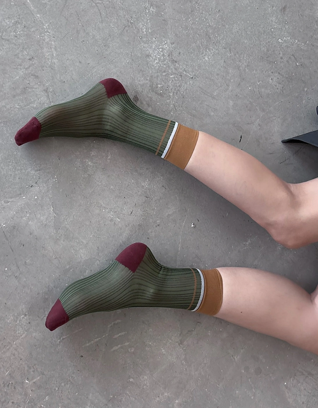 Color Block Green Orange Thin Socks