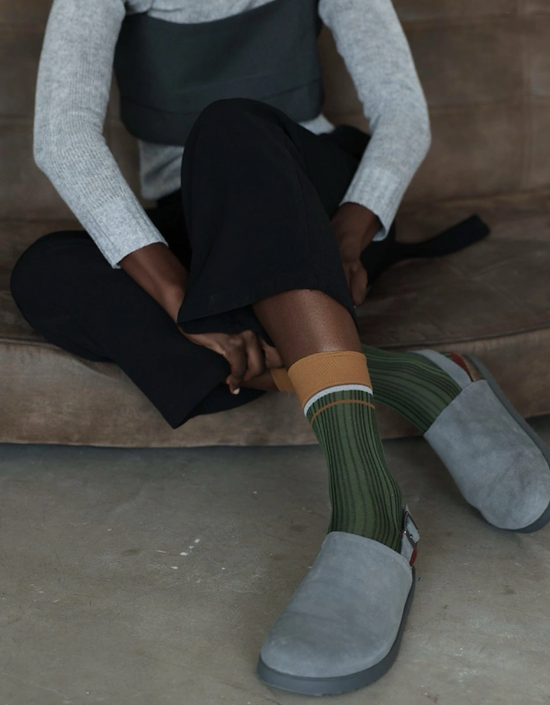 Color Block Green Orange Thin Socks