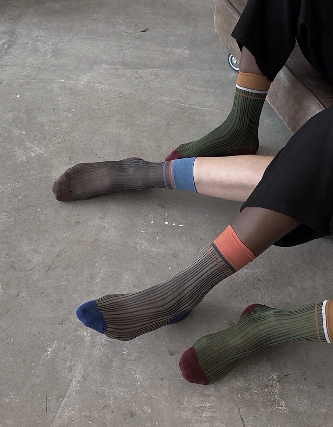 Color Block Brown Blue Thin Socks