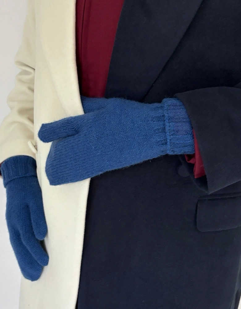 Blue Two Finger Knitted Mitten Gloves