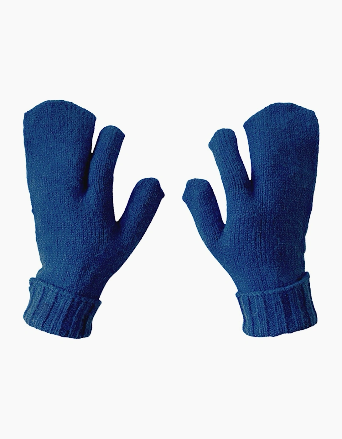 Blue Two Finger Knitted Mitten Gloves