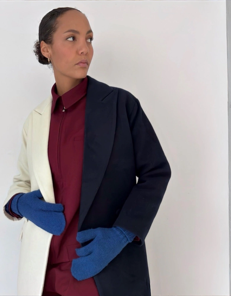 Blue Two Finger Knitted Mitten Gloves