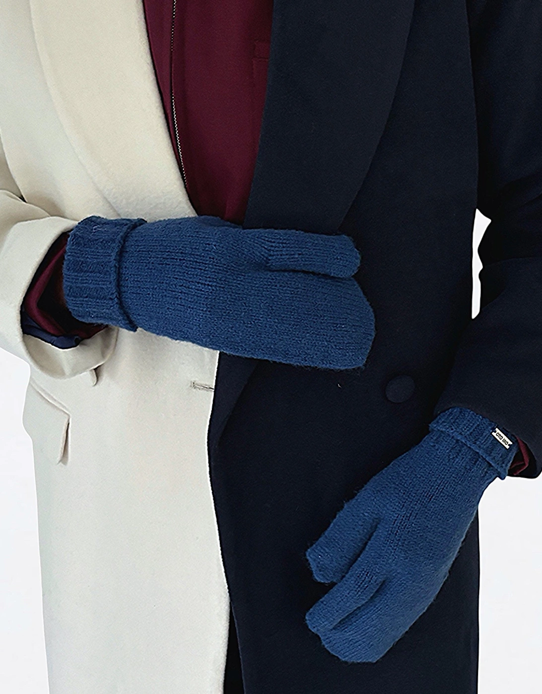 Blue Two Finger Knitted Mitten Gloves