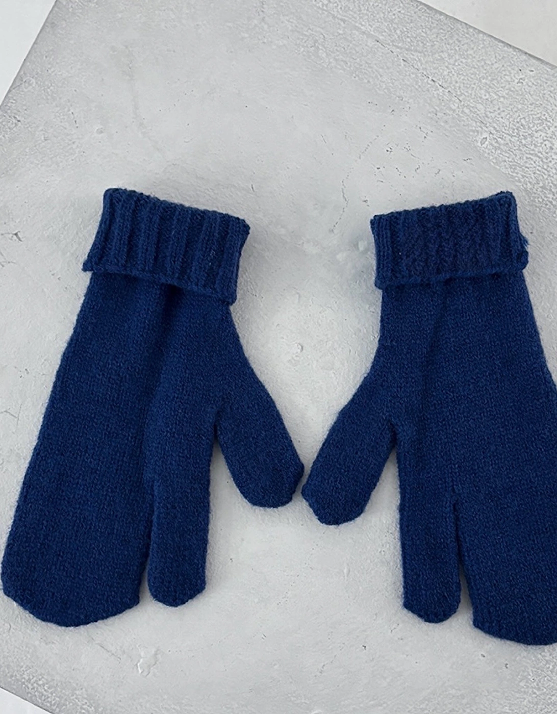 Blue Two Finger Knitted Mitten Gloves