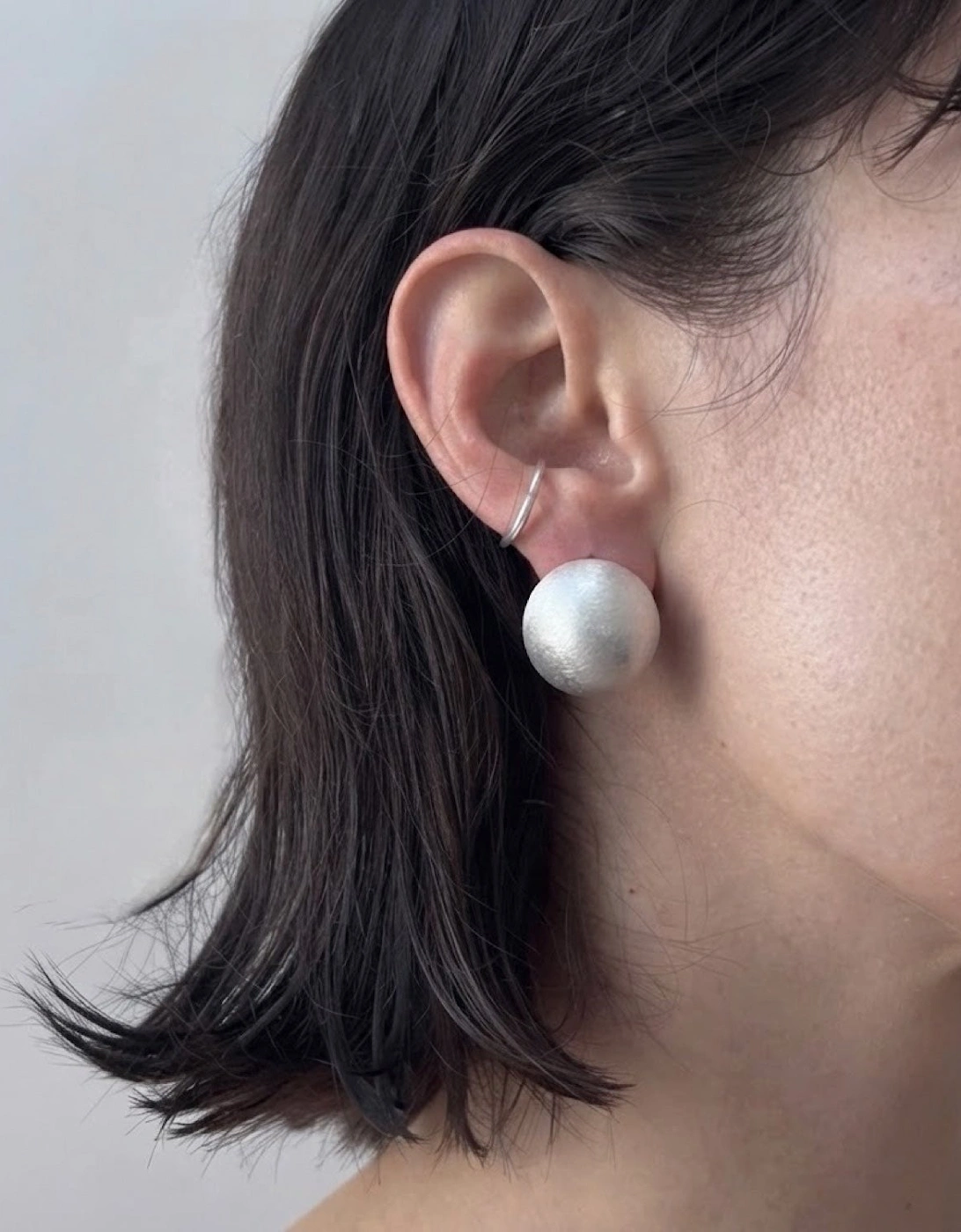 Brushed Round Silver Stud Earrings