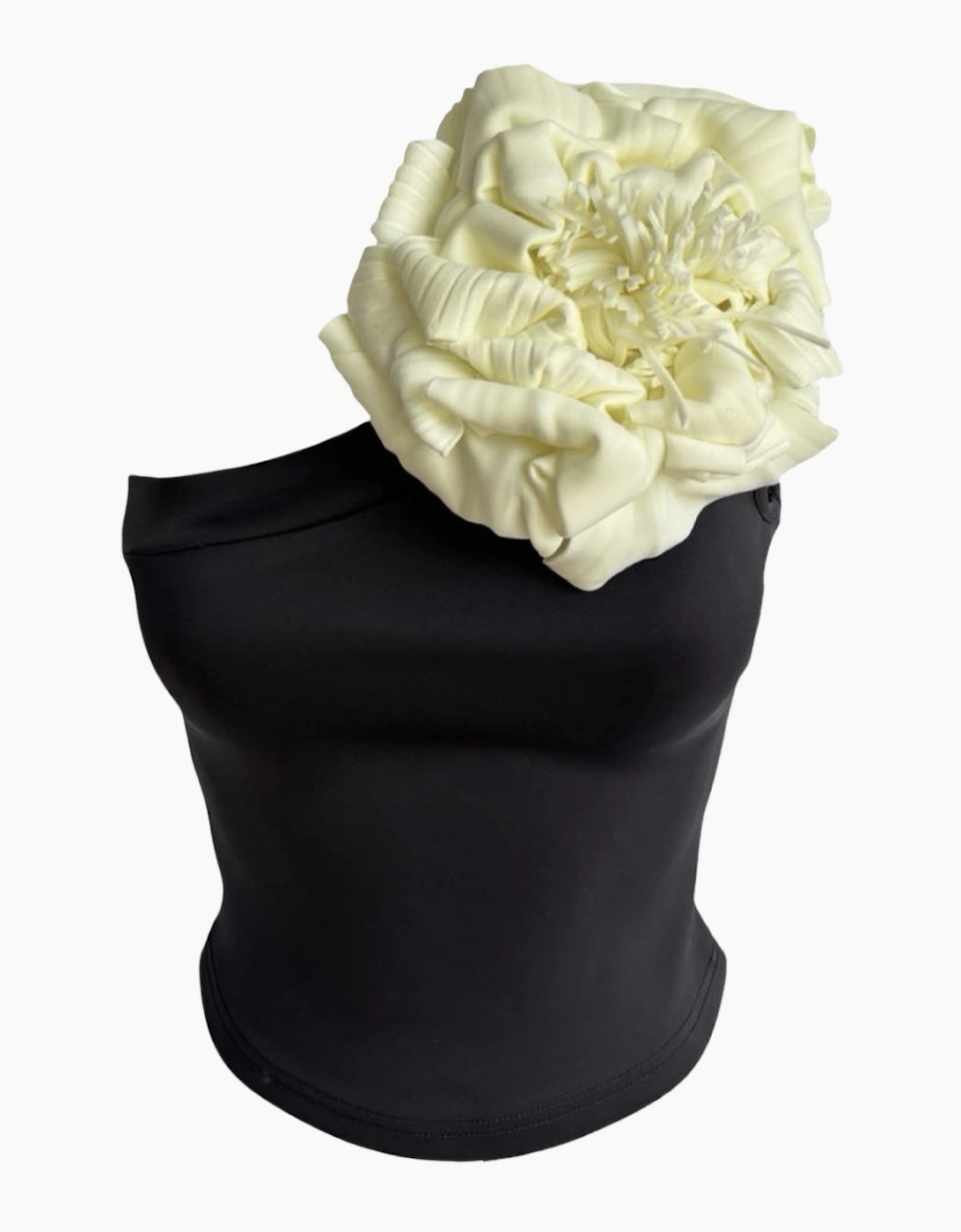Black One Shoulder Top With White Flower Pin