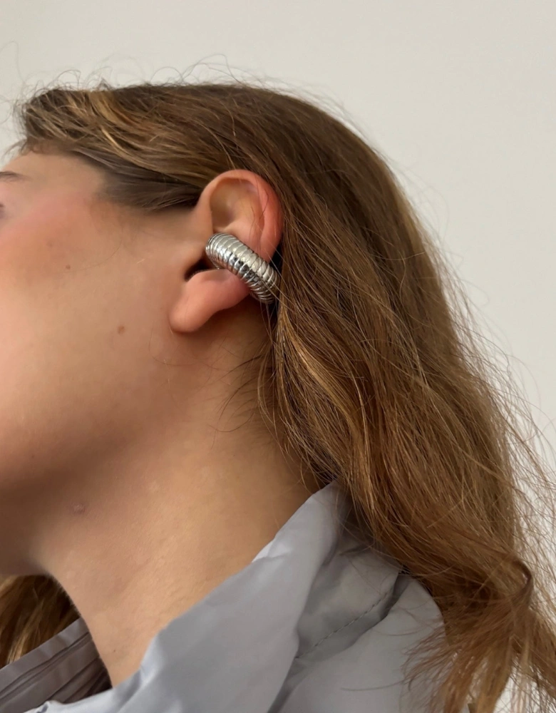 Silver Hoop Ridged Clip Earrings