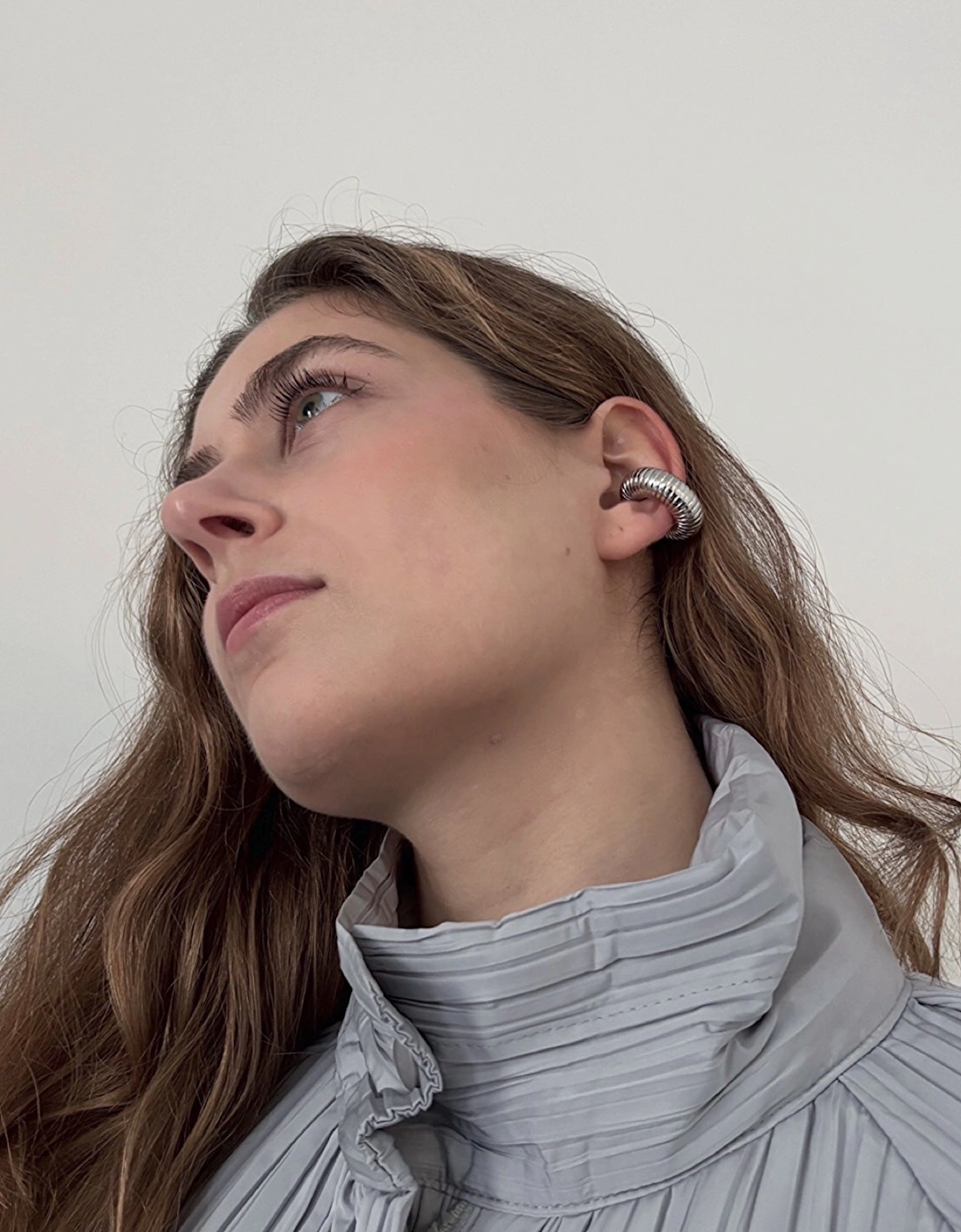 Silver Hoop Ridged Clip Earrings