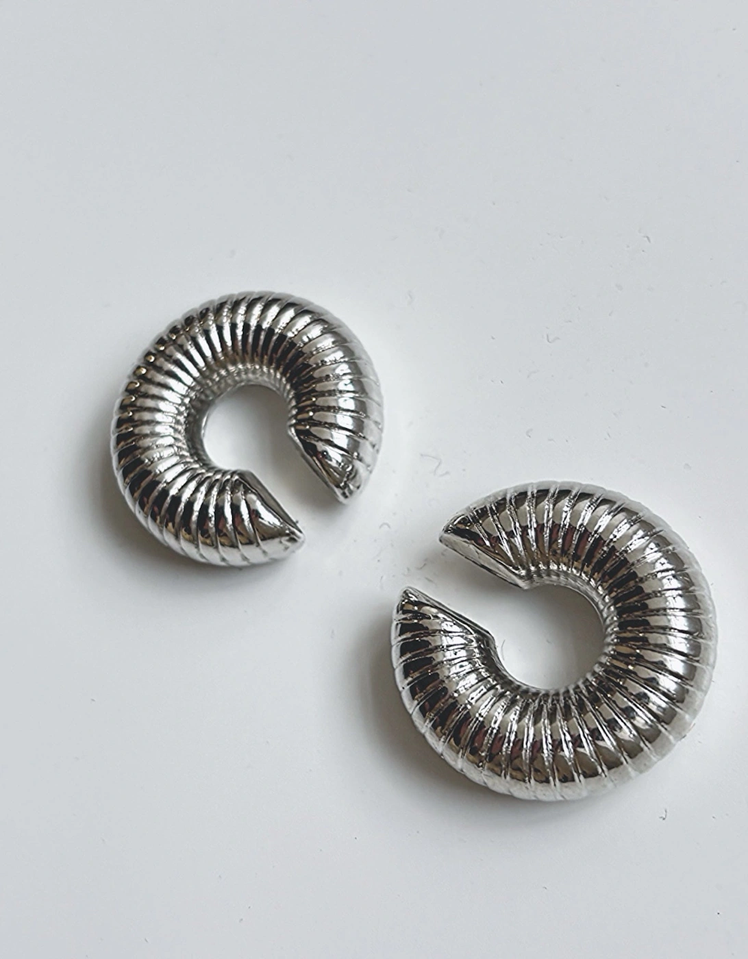 Silver Hoop Ridged Clip Earrings