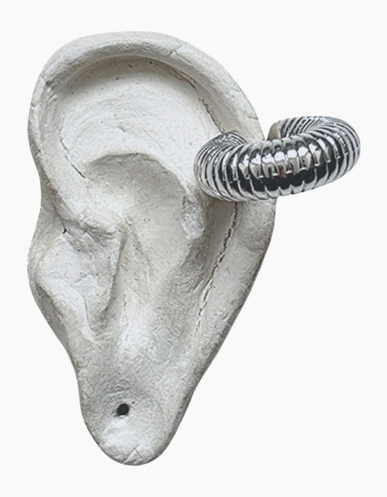 Silver Hoop Ridged Clip Earrings