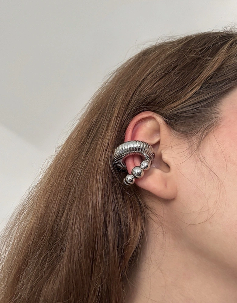 Silver Hoop Ridged Clip Earrings