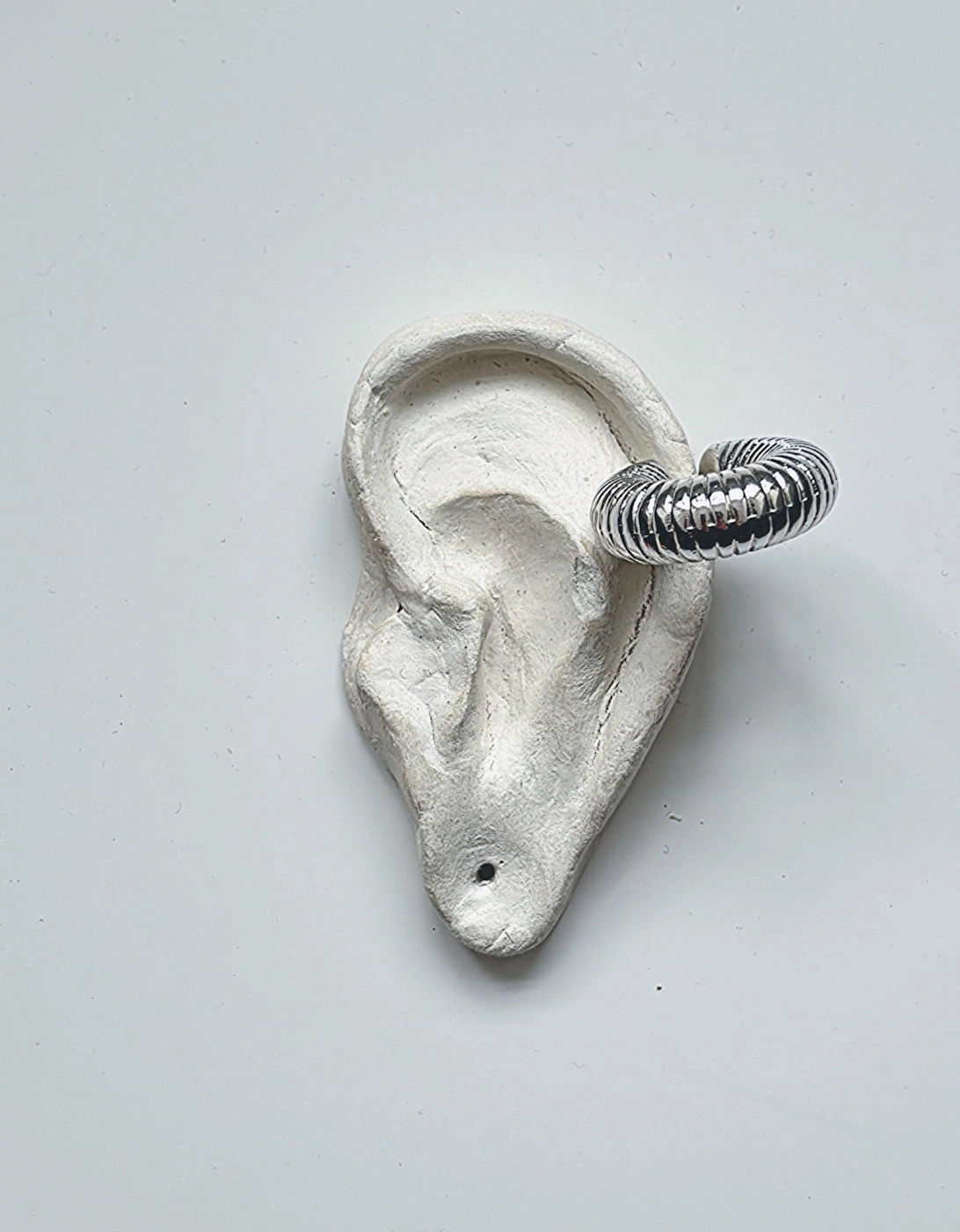 Silver Hoop Ridged Clip Earrings