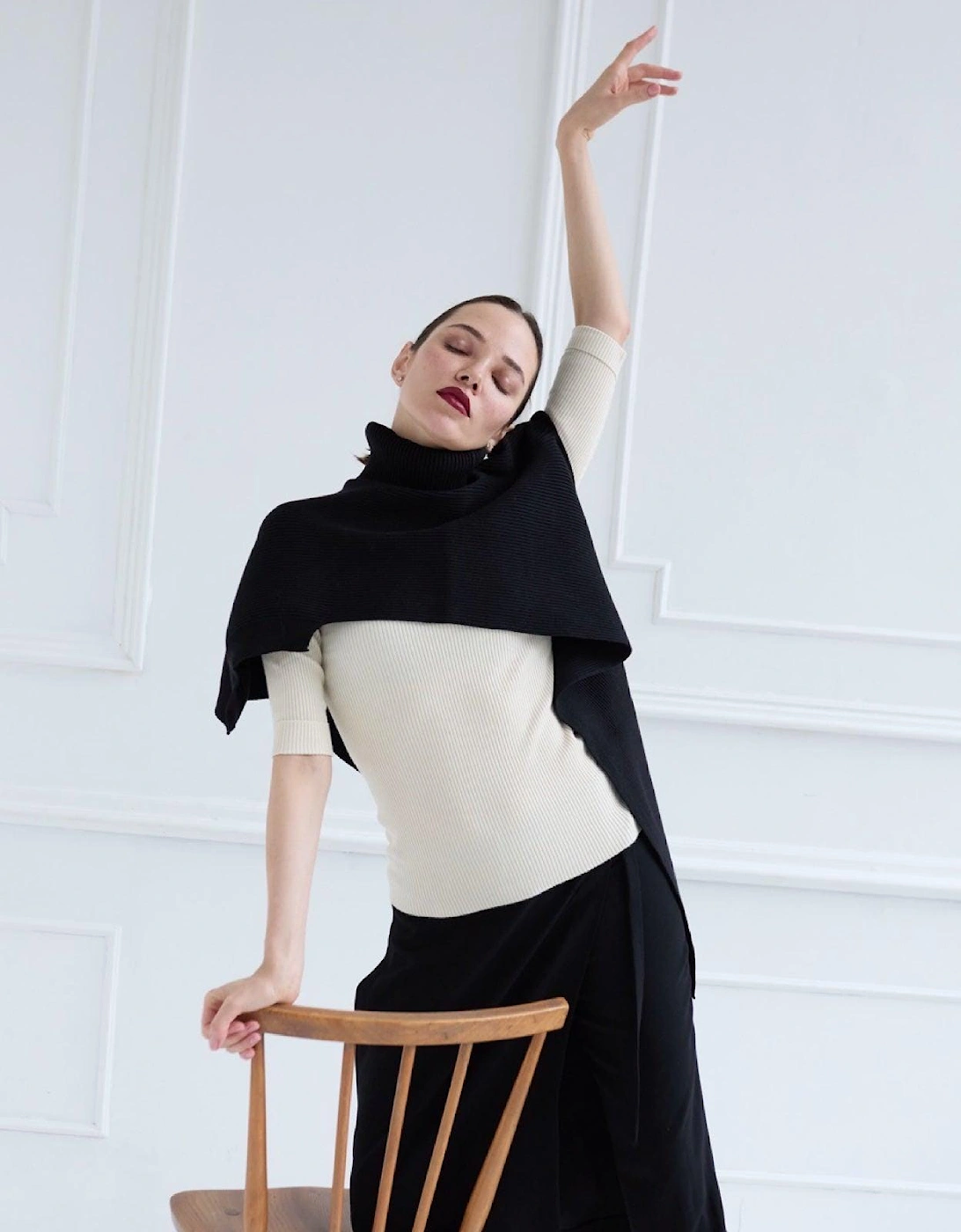 Black Knit Turtleneck Shawl