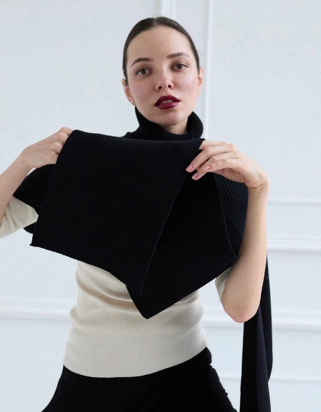Black Knit Turtleneck Shawl