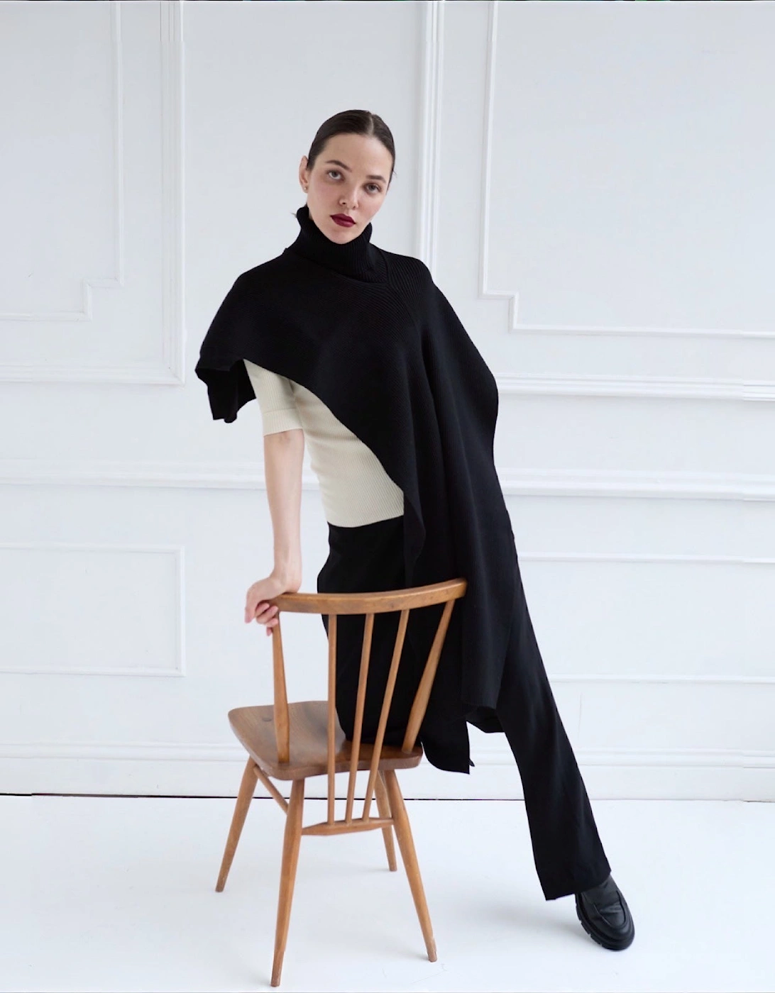 Black Knit Turtleneck Shawl