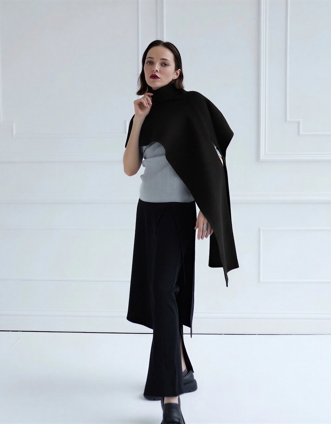 Black Knit Turtleneck Shawl